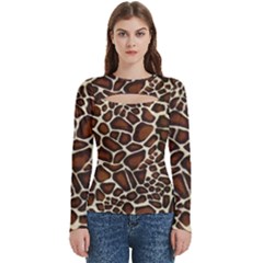 Giraffe Texture, Macro Women s Cut Out Long Sleeve T