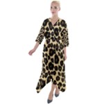 Jaguar Skin Texture, Jaguar Wool Texture, Yellow Quarter Sleeve Wrap Front Maxi Dress