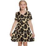 Jaguar Skin Texture, Jaguar Wool Texture, Yellow Kids  Short Sleeve Tiered Mini Dress