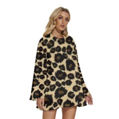 Round Neck Long Sleeve Bohemian Style Chiffon Mini Dress 