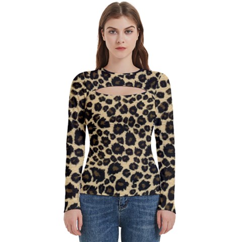 Jaguar Skin Texture, Jaguar Wool Texture, Yellow Women s Cut Out Long Sleeve T