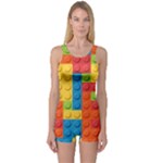 Lego Bricks, Colorful Dots Background One Piece Boyleg Swimsuit