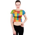 Lego Bricks, Colorful Dots Background Crew Neck Crop Top