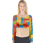 Lego Bricks, Colorful Dots Background Long Sleeve Crop Top