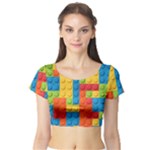 Lego Bricks, Colorful Dots Background Short Sleeve Crop Top