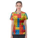 Lego Bricks, Colorful Dots Background Women s Sport Mesh T-Shirt