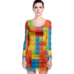 Lego Bricks, Colorful Dots Background Long Sleeve Bodycon Dress