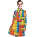 Lego Bricks, Colorful Dots Background Long Sleeve Chiffon Shirt Dress