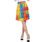 Lego Bricks, Colorful Dots Background A-Line Skirt