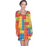 Lego Bricks, Colorful Dots Background Long Sleeve Nightdress