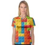 Lego Bricks, Colorful Dots Background V-Neck Sport Mesh T-Shirt