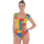 Lego Bricks, Colorful Dots Background Short Sleeve Leotard 