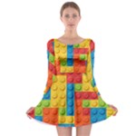 Lego Bricks, Colorful Dots Background Long Sleeve Skater Dress