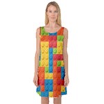 Lego Bricks, Colorful Dots Background Sleeveless Satin Nightdress