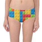 Lego Bricks, Colorful Dots Background Mid-Waist Bikini Bottoms