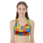 Lego Bricks, Colorful Dots Background Sports Bra with Border