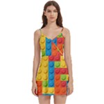 Lego Bricks, Colorful Dots Background Body Wrap Sleeveless V-Neck Mini Dress