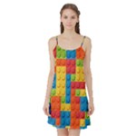 Lego Bricks, Colorful Dots Background Satin Night Slip