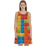 Lego Bricks, Colorful Dots Background Round Neck Sleeve Casual Dress With Pockets