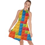 Lego Bricks, Colorful Dots Background Sleeveless Halter Neck A-Line Dress