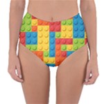 Lego Bricks, Colorful Dots Background Reversible High-Waist Bikini Bottoms