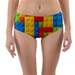 Lego Bricks, Colorful Dots Background Reversible Mid-Waist Bikini Bottoms