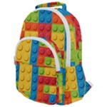 Lego Bricks, Colorful Dots Background Rounded Multi Pocket Backpack