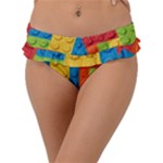 Lego Bricks, Colorful Dots Background Frill Bikini Bottoms