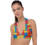 Lego Bricks, Colorful Dots Background Halter Plunge Bikini Top