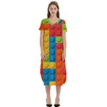 Lego Bricks, Colorful Dots Background T-Shirt Midi Dress With Pockets