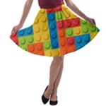 Lego Bricks, Colorful Dots Background A-line Skater Skirt