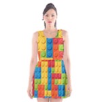 Lego Bricks, Colorful Dots Background Scoop Neck Skater Dress