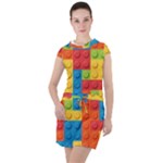 Lego Bricks, Colorful Dots Background Drawstring Hooded Dress