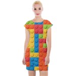 Lego Bricks, Colorful Dots Background Cap Sleeve Bodycon Dress