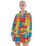 Lego Bricks, Colorful Dots Background Women s Long Sleeve Casual Dress