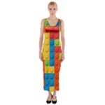 Lego Bricks, Colorful Dots Background Fitted Maxi Dress