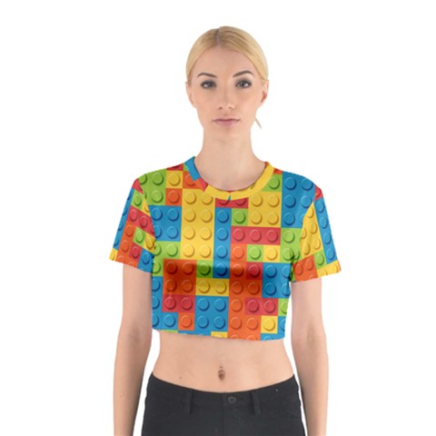 Lego Bricks, Colorful Dots Background Cotton Crop Top from ArtsNow.com