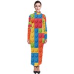 Lego Bricks, Colorful Dots Background Turtleneck Maxi Dress