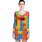 Lego Bricks, Colorful Dots Background Long Sleeve Velvet Bodycon Dress