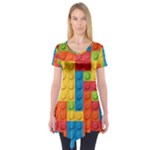 Lego Bricks, Colorful Dots Background Short Sleeve Tunic 