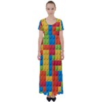 Lego Bricks, Colorful Dots Background High Waist Short Sleeve Maxi Dress