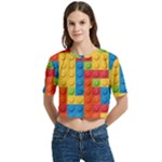 Lego Bricks, Colorful Dots Background Women s Round Neck Short Sleeve Crop Top