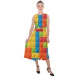 Lego Bricks, Colorful Dots Background Midi Tie-Back Chiffon Dress