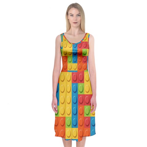 Lego Bricks, Colorful Dots Background Midi Sleeveless Dress from ArtsNow.com