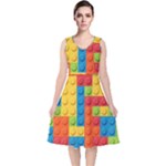 Lego Bricks, Colorful Dots Background V-Neck Midi Sleeveless Dress 