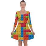 Lego Bricks, Colorful Dots Background Quarter Sleeve Skater Dress