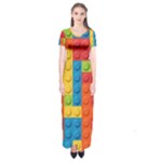 Lego Bricks, Colorful Dots Background Short Sleeve Maxi Dress