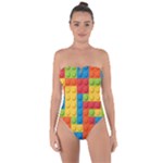 Lego Bricks, Colorful Dots Background Tie Back One Piece Swimsuit