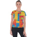 Lego Bricks, Colorful Dots Background Short Sleeve Sports Top 