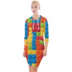 Lego Bricks, Colorful Dots Background Quarter Sleeve Hood Bodycon Dress